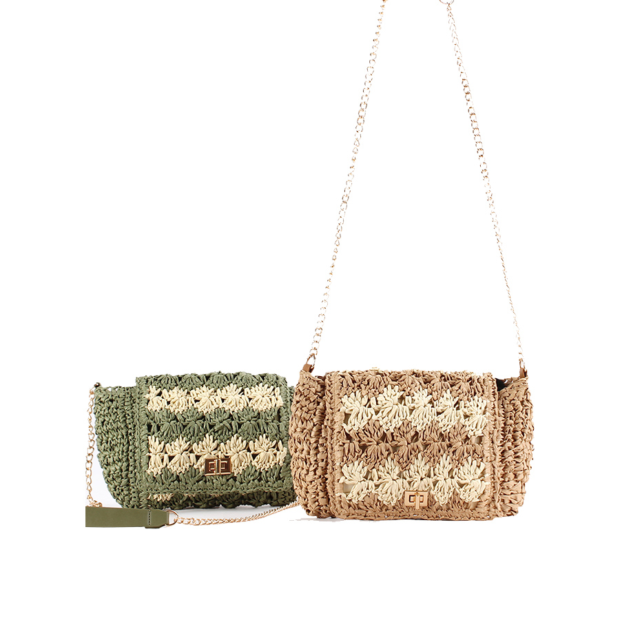 Crochet Bag Raffia - Kadınlar için Hasır Çapraz Askılı Çantalar