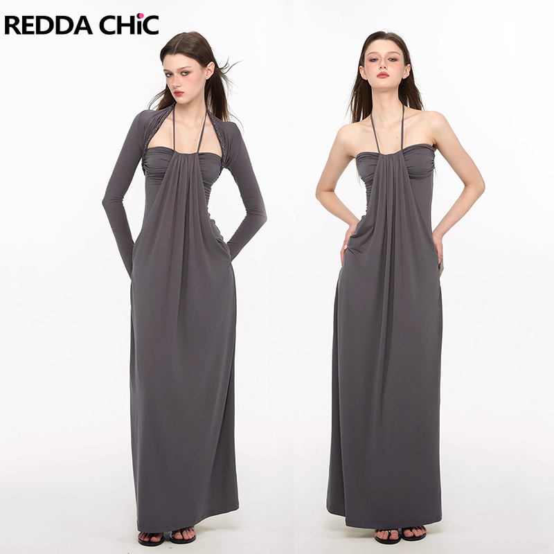 Maxi Dress Halter - REDDACHiC Zarif Örgülü Şal Elbise Seti