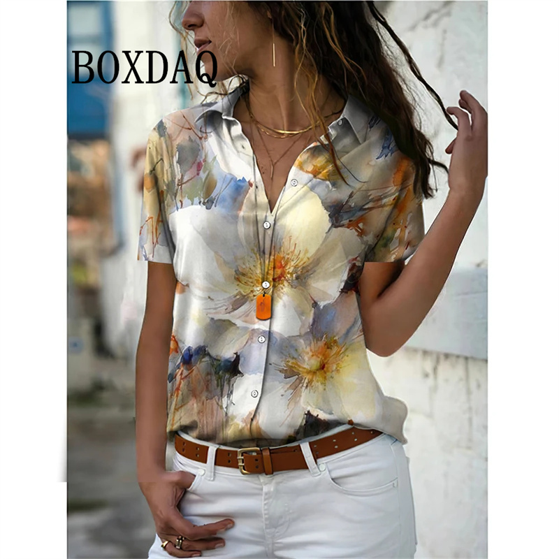 Romper Floral Print - Yaz Kadın Gömlek Vintage Çiçekli Baskı