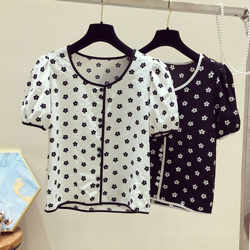 Romper Floral Print - Çiçek Baskılı Pamuklu Yuvarlak Yaka Kısa